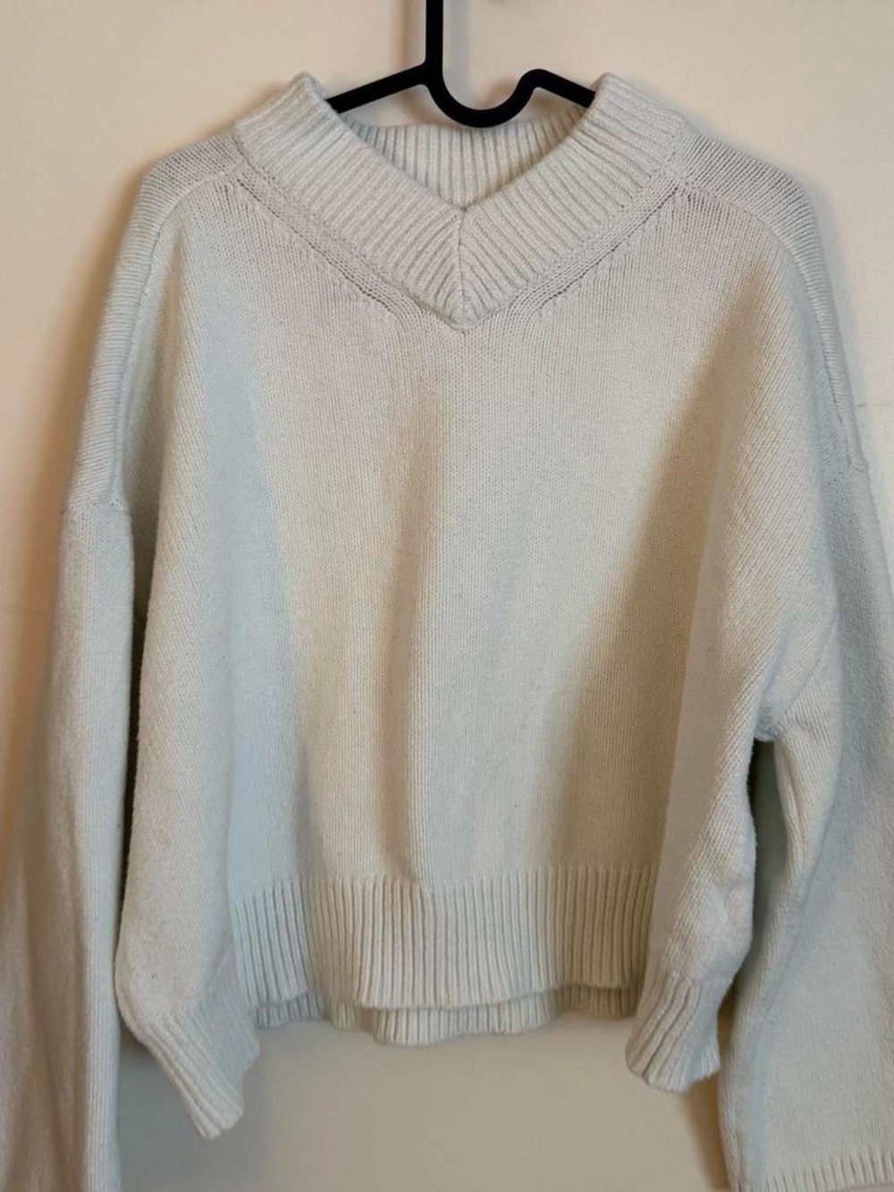 Classic V-Neck Women's Sweater in Light Cream